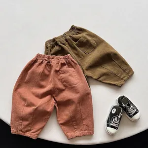 Sarouel en Coton pour Enfants Style Coréen Pantalon Décontracté Ample Taille Élastique Poignets Plissés pour Garçons Filles
