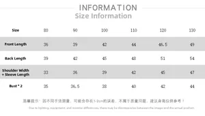 Detailed size chart for children's cotton shirt including length and chest measurements