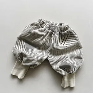 Pantalon Sarraouel en Velours Côtelé de Coton pour Enfants Imprimé Géométrique Pantalon Décontracté Ample Garçons Filles Automne