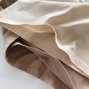 Loose fit sleeveless cotton T-shirt for kids in beige and brown with double stitching