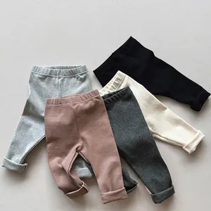 Kids Toddlers Elastic Cotton Knitted Leggings Casual Slim Fit Pants For Boys Girls Autumn Winter Versatile Solid Color Bottoms