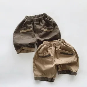 Shorts en Coton pour Enfants Rétro Couleur Contrastée Été Mince Décontracté Respirant Style Coréen pour Garçons et Filles