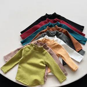 Kinder Rollkragen Langarmshirt aus Baumwolle in 9 Farben mit abgerundetem Saum