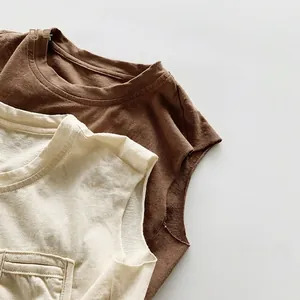 Ensemble de gilets sans manches en coton pour enfants couleur café et blanc crème