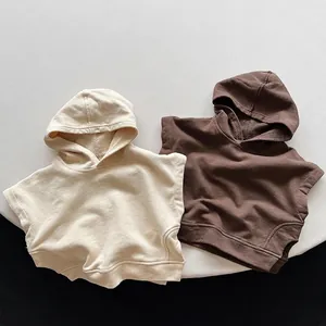 Korean Style Children Cotton Hooded Vest Casual Solid Color Sleeveless Sweatshirt Top For Boys Girls Baby Fashion Clothing
