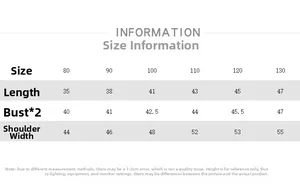 Size chart for children's hooded vest including length, chest, and shoulder width