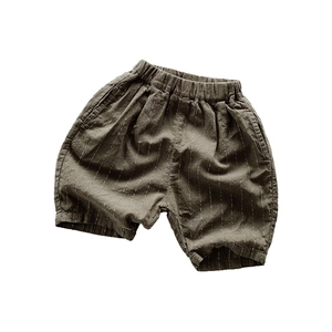 Pantaloncini estivi a righe in cotone e lino per bambini marrone scuro con elastico