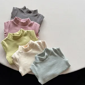 Kids thermal mock neck shirts in cotton cashmere fabric shown in five soft colors