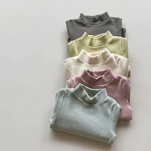 Kids long sleeve turtleneck knit shirts in soft Morandi colors five-piece set