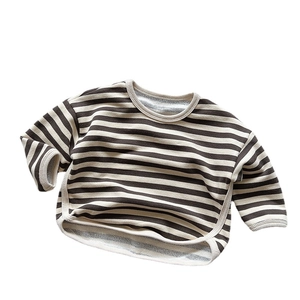 T-shirt rayé à manches longues pour enfants en coton avec col rond et poignets côtelés