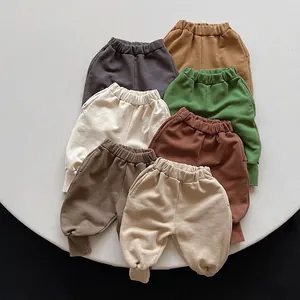 Toddler Kids Cotton Jogger Sweatpants Casual Solid Color Elastic Waist Ribbed Cuffs Pants For Boys Girls Daily Wear