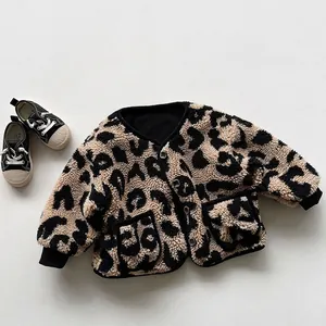 Kids Leopard Print Fleece Jacket Winter Warm Thickened Cardigan Outerwear Unisex Faux Fur Coat For Children