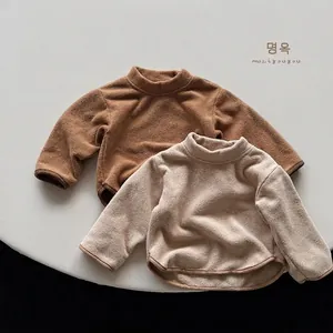 Kids Mock Neck Polar Fleece Top Warm Thermal Long Sleeve Base Layer For Boys Girls Korean Style Solid Color Winter Clothing