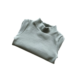 Kids sage green mock neck stretch knit thermal undershirt for autumn and winter seasons