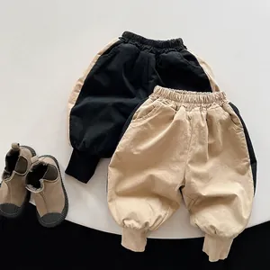 Fleece lined kids color block joggers with elastic waist and matching fabric shoes