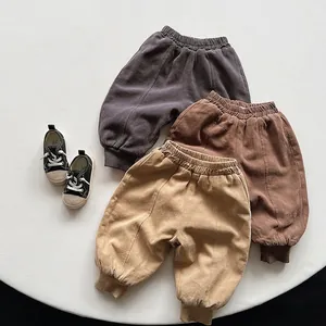 Winter fleece-lined thick jogger pants for kids in grey, caramel and khaki colors