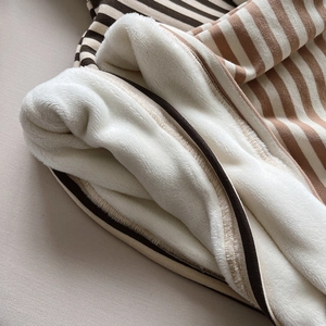 Warm winter striped sweatshirt for kids with thick fleece lining and brown stripes