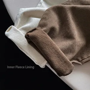 Children's warm brushed lining pants in brown and off-white with thermal texture