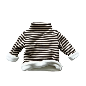 Kids thermal fleece lined turtleneck sweater with brown stripes for winter warmth