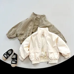 Vestes de sport coupe ample coupe-vent pour enfants en kaki et blanc avec poignets élastiques