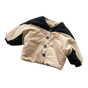 Kinder Vintage Cardigan Mantel in Beige und Schwarz mit V-Ausschnitt und Knöpfen