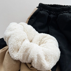 Winter fleece-lined kids pants with color-block design and thick warm faux sherpa lining