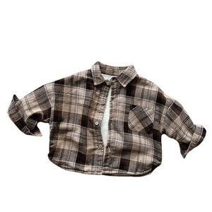 Kids vintage plaid flannel shirt with warm fleece lining and classic button closure