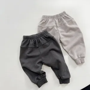 Παιδικό Παντελόνι Jogger από Μαλακό Βαμβάκι Unisex Χαλαρό Casual Παντελόνι Φόρμας Ελαστική Μέση Μανσέτες Ριπ Μονόχρωμο Μακρύ Παντελόνι για Νήπια Αγόρια Κορίτσια