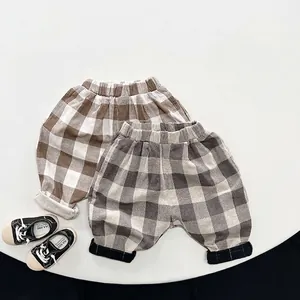 Sarraouel en Coton à Carreaux pour Enfants Garçons Filles Pantalon Plaid Ample Décontracté Taille Élastique Vintage Printemps Été
