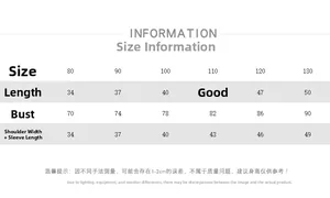 Size chart for kids' cotton long sleeve T-shirt with measurements for length and chest