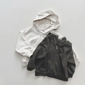 Kinder Casual Kapuzenjacke Mit Reißverschluss Einfarbig Baumwollmischung Frühling Outdoor Jacke Für Jungen Und Mädchen Koreanisch