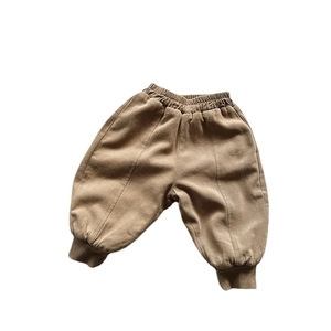Winter children's fleece lined corduroy warm harem pants in brown for boys and girls