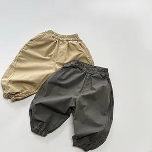 Kids Casual Cotton Jogger Pants Solid Color Elastic Waist Trousers For Boys Girls Korean Style Summer Thin Sweatpants