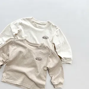 Kinder Koreanischer Stil Baumwolle Langarm T-Shirt Happy Day Druck Rundhals Casual Pullover Top Jungen Mädchen Frühling Herbst Kleidung