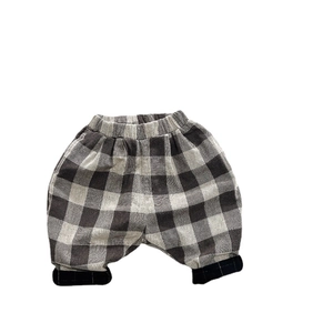 Pantalon sarouel à carreaux pour tout-petits avec taille élastique et revers noirs
