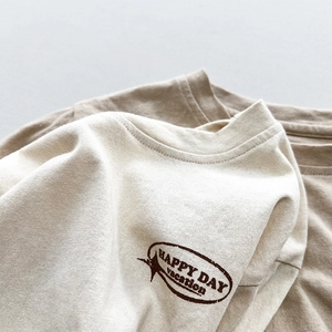 Kinder Langarmshirt aus Leinen und Baumwolle mit Vintage-Aufdruck in Creme und Khaki