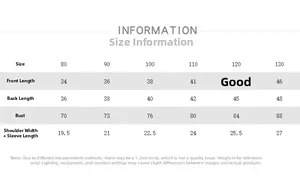 Detailed size chart for kids cotton polo shirts including chest and length measurements