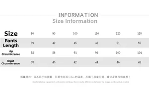 Detailed size chart for kids geometric print cropped pants featuring measurements in cm
