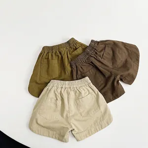 Pantaloncini vintage in cotone per bambini in kaki, marrone e beige con vita elastica