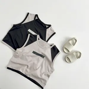 Kids cotton tank top set in black and grey with raglan contrast colors and striped design