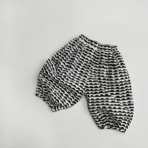 Children's Cotton Wave Pattern Lantern Pants Summer Loose Korean Style Soft Breathable Harem Pants For Kids Boys Girls