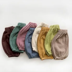 Kids cotton gauze bloomer shorts in multiple Morandi colors with elastic waist and soft texture