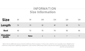 Size chart table for children sleeveless cotton vest showing length and bust measurements