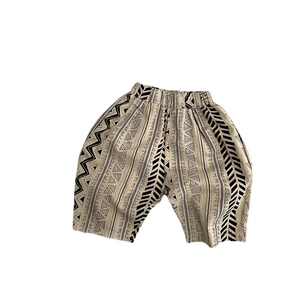 Kids geometric print bamboo cotton cropped pants with ethnic patterns and elastic waistband