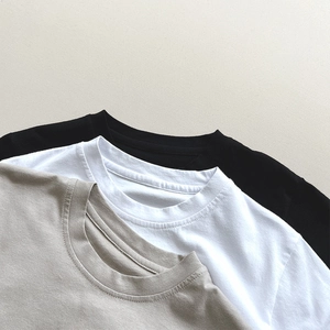 Minimalist kids short sleeve cotton T-shirts in black white and khaki colors