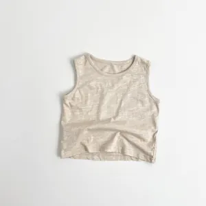 Minimalist beige kids slub cotton sleeveless vest with breathable texture for summer