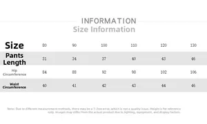 Size chart for kids tie-dye shorts with length, hip and waist measurements in centimeters