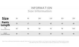 Detailed size information chart for children's cotton shorts showing length and waist measurements