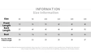 Detailed size guide table for kids linen short sleeve t-shirt including lengths and chest measurements