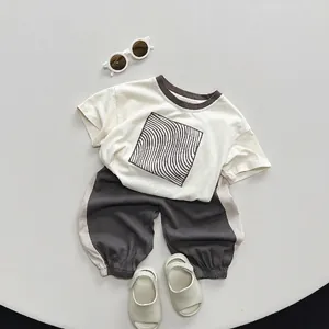 Kinder Leinen-Baumwolle Sommer-Set mit Kurzarm-T-Shirt und atmungsaktiver Jogginghose